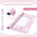 Chinoiserie Mahjong Mat with 1 Carrying Bag 31.5" x 31.5" Pink and White Rubber Anti Slip and Noise Reduction Multi Purpose Game Table Cover for Card, Board Tile Games