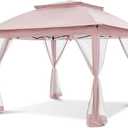 COOS BAY 11x11 Pop-Up Instant Gazebo Tent with Mosquito Netting Outdoor Canopy Shelter with 121 Square Feet of Shade (Pink)