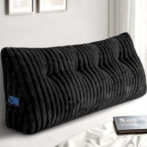 Headboard Pillow Full, Triangular Wedge Pillow Headboard Full, Cushion Headboards Reading Pillows, Backrest Pillows for Sitting in Bed or Working with Removable Cover, Black