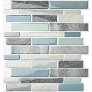 WOWSTAR 10-Sheet Peel and Stick Backsplash Tile for Kitchen, Back Splash Stick On Tiles for Kitchen Wall (Grey and Blue), 12"x 12"