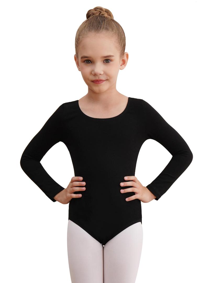 WEGETIT Long Sleeve Leotards for Girls Gymnastics Toddler Ballet Leotard Girls Dance Shirts Bodysuit (Black,68Years)