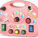 Montessori Busy Board with LED Light for Toddlers 2-4 Year Old, Sensory Toys with Sounds & Switches, Car Driving Travel Toys for Kids, Preschool Busy Book Boy and Girls Birthday Gifts (Pink)