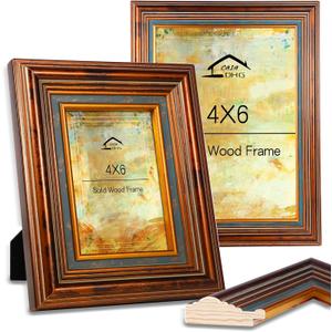 2 Pack 4x6 Vintage Gold Photo Frames with Real Glass Front  Elegant Wall/Tabletop Display for Home, Wedding & Old Photos