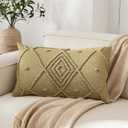 Boho Geometric Textured Lumbar Pillow Cover 12x 20, Woven Tufted Neutral Decorative Linen Pillow Cushion Case, Farmhouse Home Decor for Outdoor Couch Bedroom Car Sage Green (Olive)