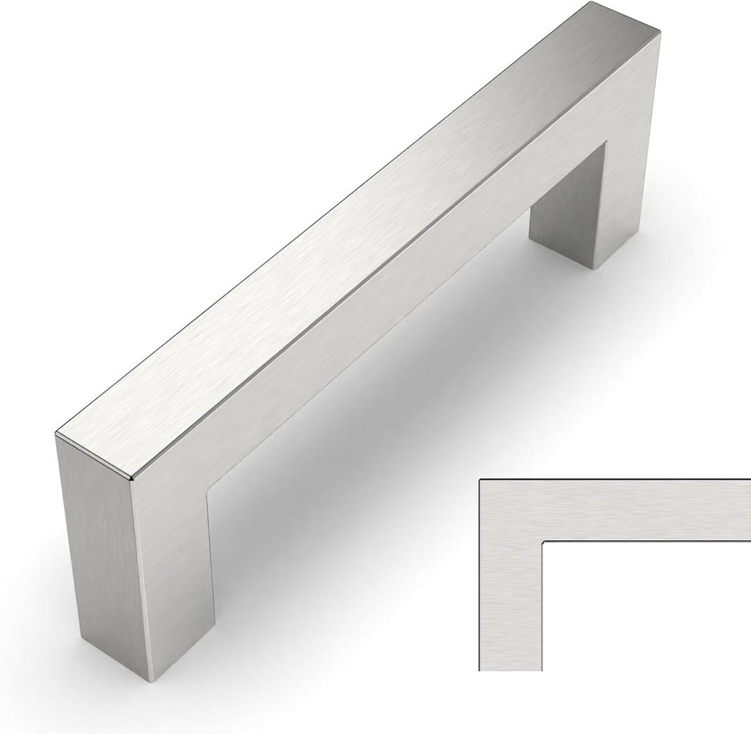 Amerdeco 10 Pack Brushed Satin Nickel Cabinet Pulls 3 Inch(76mm) Hole Centers Kitchen Cabinet Handles Cabinet Hardware Cupboard Handles Square Drawer Pulls 6003