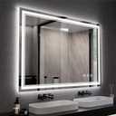 Bathroom Mirror, 44x30 Inch Gradient Front and Backlit Smart Mirror, 3 Colors Dimmable CRI>90 Double Lights, IP54 Enhanced Anti-Fog, Hanging Plates Wall Mount LED Mirror