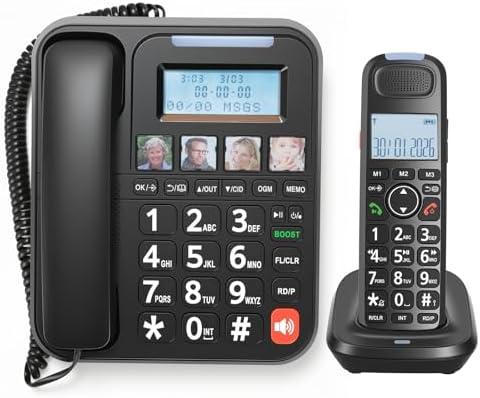 ORNIN D2015 DECT 6.0 Expandable Corded/Cordless Phone System with Answering Machine, Caller ID, Big Buttons, Speakerphone, Audio Assist - Home & Small Business