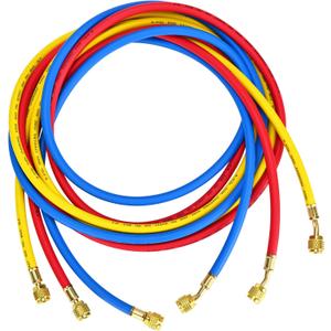 Upgrade 22988 1/4" Refrigerant Charging Hose,96"(8FT), Standard 1/4" Flare Fittings, for R410A, R134A, R22 and All Common Refrigerants, Yellow/Red/Blue (Set of 3)