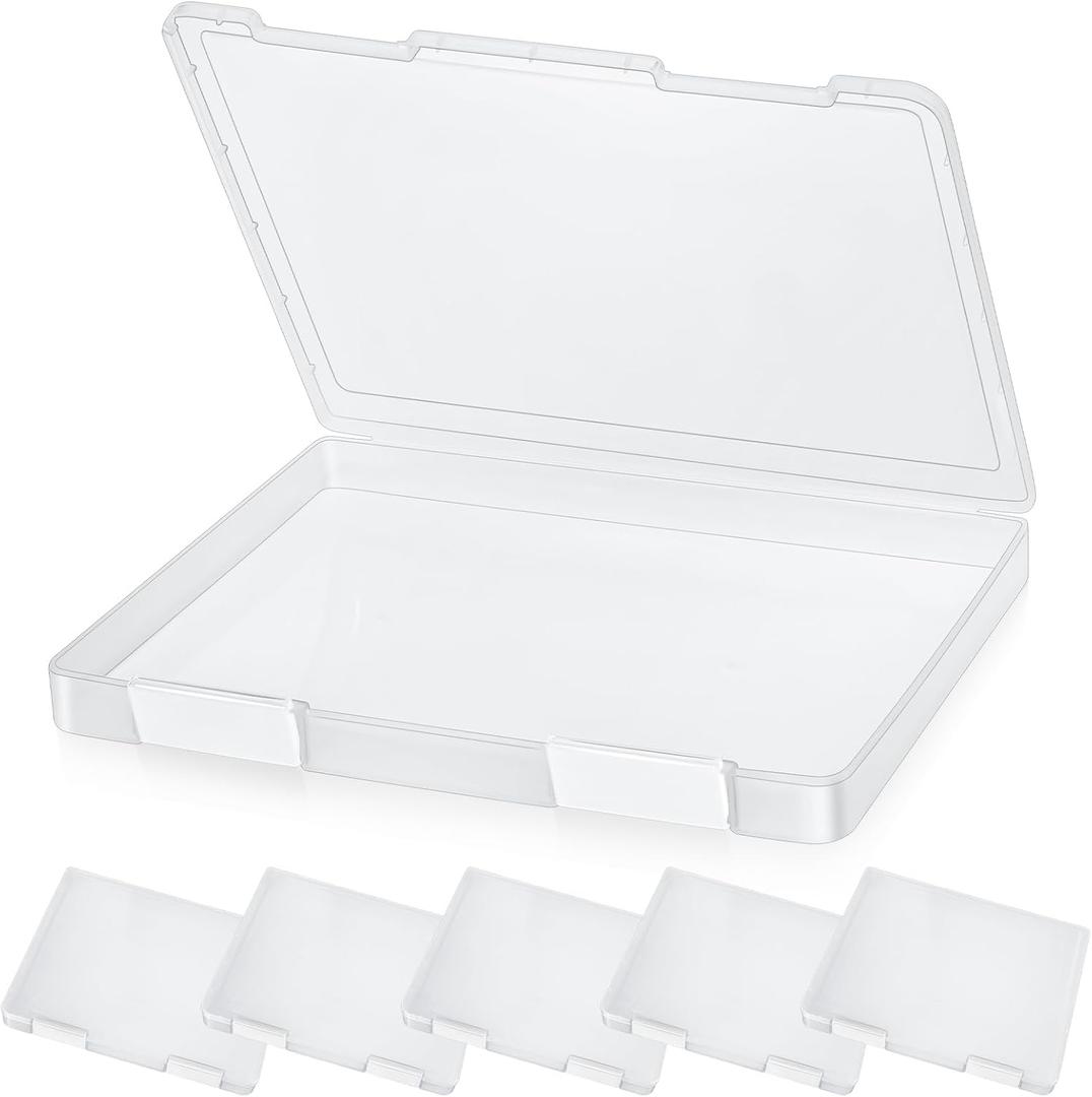 PerKoop 6 Pcs Clear Paper Storage Box A4 Plastic File Box Document Paper Organizer Storage Board Game Project Cases Containers with Buckle for Craft, Magazine(12.4 x 9.84 x 1.18 Inches,White)