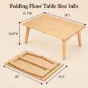 Bamboo Folding Floor Table, Foldable Japanese Low Table | Fold Flat Storage, No Assembly Required, Natural Bamboo, Space Saving, Floor Seating, Tea & Reading, Small Spaces