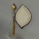 Coffee Spoon and Rest for Coffee Bar Accessories, Leaf Small Spoon Rest for Coffee Station, Tea Spoon Rest Tea Spoon Holder Teaspoon Rest, 1 PC (Ice Cracks Cream White with Gold Rose Spoon)