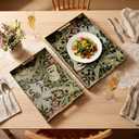 2 Pcs Serving Trays with Handles, Plastic Tray for Ottoman Coffee Table William Morris Decorative Large Rectangular Tray for Serving Living Room Home Tea Coffee Table Decor(Green,Gold Lily)