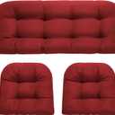 Wicker Chair Cushions 3 Piece Set, Outdoor Loveseat Wicker Cushions for Patio Furniture Settee, Waterproof Wicker Patio Furniture Loveseat Cushions, 1 Loveseat and 2 U-Shaped Cushions, Red