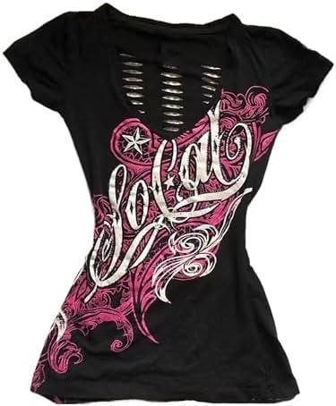 Emo Grunge Top Short Sleeve Y2k Shirts Vintage Streetwear Tops Women 2000s Fashion Size 1