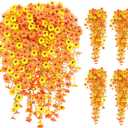 8PCS Hanging Fake Mums for Fall Decor,UV Resistant Artificial Flowers,Faux Mums for Outdoor Planters,Fall Flowers Artificial Decorations for Porch, Patio (OrangeYellow)