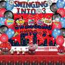 3 Spider Theme Birthday Party Supplies Decorations Including Birthday Banner Backdrop Hanging Swirls Tablecloth Balloons Cake Toppers Plates Forks Knives Spoons for Spider Party