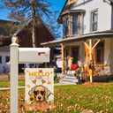 2 x Hello Fall Wood Watercolor Dog Sunflowers Pumpkins Maple Leaves Autumn Garden Flag Yard Flag 12x18 Inch Double Sided Small Mini Yard Outdoor Outside Farmhouse Holiday Decoration