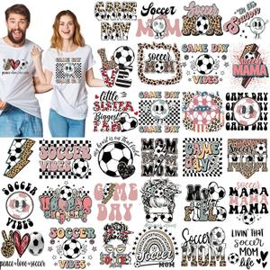 Zhanmai 30 Pcs Soccer Iron on Transfers Vinyl Iron on Decal Retro Ball Sport Iron on Patches Heat Transfers Sublimation Transfers Ready to Press for T Shirts Jacket Bag Hat DIY Sticker