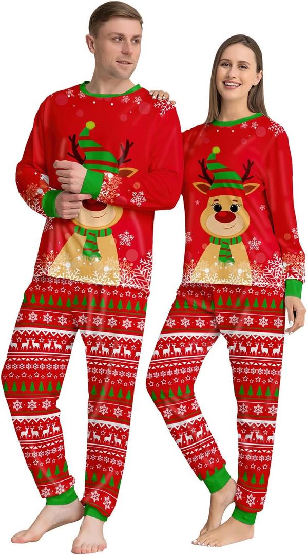 Christmas Pajamas Set, Red Loungewear Sleepwear Pant Set (Large)