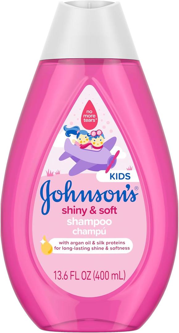 Johnson's Shiny & Soft Kids' Shampoo with Argan Oil & Silk Proteins, Daily Kids Hair Wash Gently Cleanses & Boosts Natural Shine & Softness, No Added Parabens & Sulfates, 13.6 fl. oz