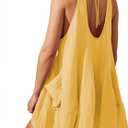 Women Casual Summer Dresses Sleeveless Crew Neck Backless Tunic Mini Dress Loose Flowy Tank Sundress with Pockets (Yellow, L)