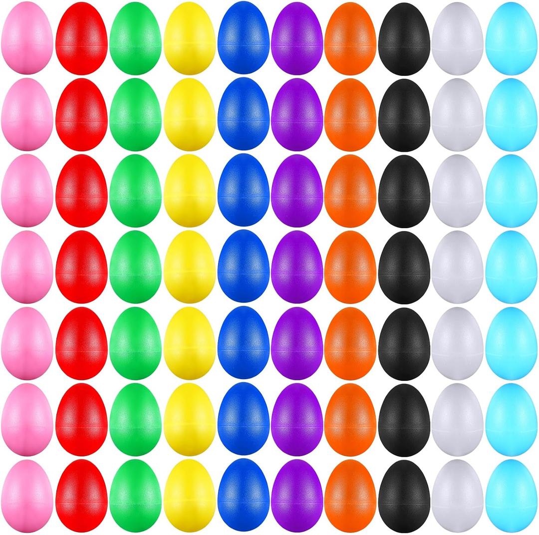 100 Pieces Egg Shakers Bulk Musical Instruments Percussion Maracas Egg for Kids Toys Plastic Shaker for Learning DIY Painting, Classroom Music, Rhythm(10 Color)