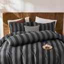 Merryword Queen Size Pillowcases, 100% Cotton Pillow Cases, Black and Gray Striped Pillowcases, Luxury Linen Like Pillowcase, Soft Breathable Wide Stripe Pillow Covers, Set of 2