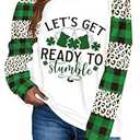 TMSD Women Saint Patrick's Day Sweatshirt Long Sleeve Irish Shamrock Crew Neck Shirt Leopard Plaid, Medium