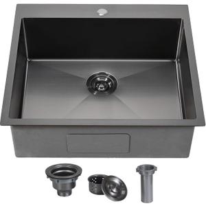 Friho 25x22 Inch Black Drop In Kitchen Sink, Stainless Steel Square RV Laundry Utility Sink, 25 Inch Topmount Deep Small Single Bowl Kitchen Sink, 25"x22"x9"