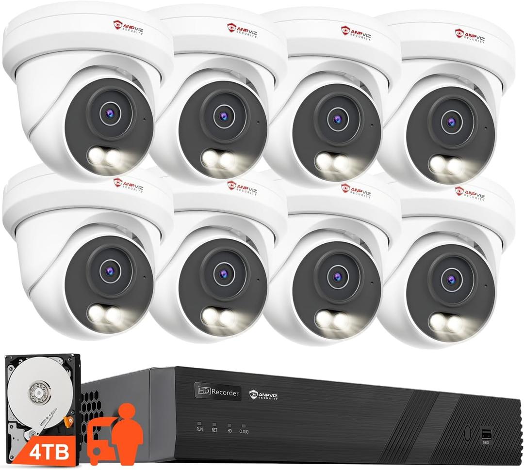 Anpviz 4K 16CH PoE Security Camera System, 8pcs Wired 8MP PoE IP Cameras Outdoor with Human Vehicle Detection, Smart Color Night Vision, 12MP 16 Channel NVR with 4TB HDD for Business, NDAA(U Series)