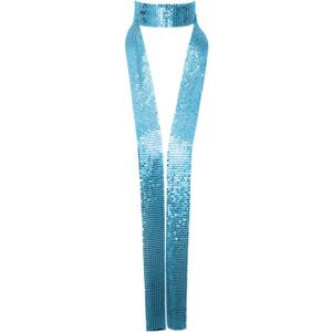 Metal Sequin Ties for Women Long Skinny Scarves, Sparkly Glitter Scarf Necktie Belt for Party Prom Wedding Daily (Blue)