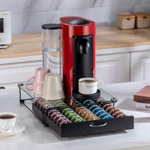 FlagShip for Vertuo Pod Holder Coffee Pod Organizer for Nespresso Pod Storage Glass Top(50 Pods Capacity)