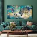 Large World Map Canvas Prints Wall Art for Living Room Office 24x48 Green World Map Picture Artwork Decor for Home Decoration