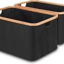 efluky Storage Baskets for Organizing, Fabric Storage Bins with Bamboo Handles, Collapsible Storage Baskets for Shelves and Closet (Black, 21.2'' x 14.5'' x 11.8'')