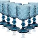 Colored Glass Goblet Set of 6, 14 oz Blue Goblets Glassware, Blue Vintage Glassware for Weddings, Parties, Restaurants, Family Gatherings, Bars, Cafeterias, Dishwasher Safe