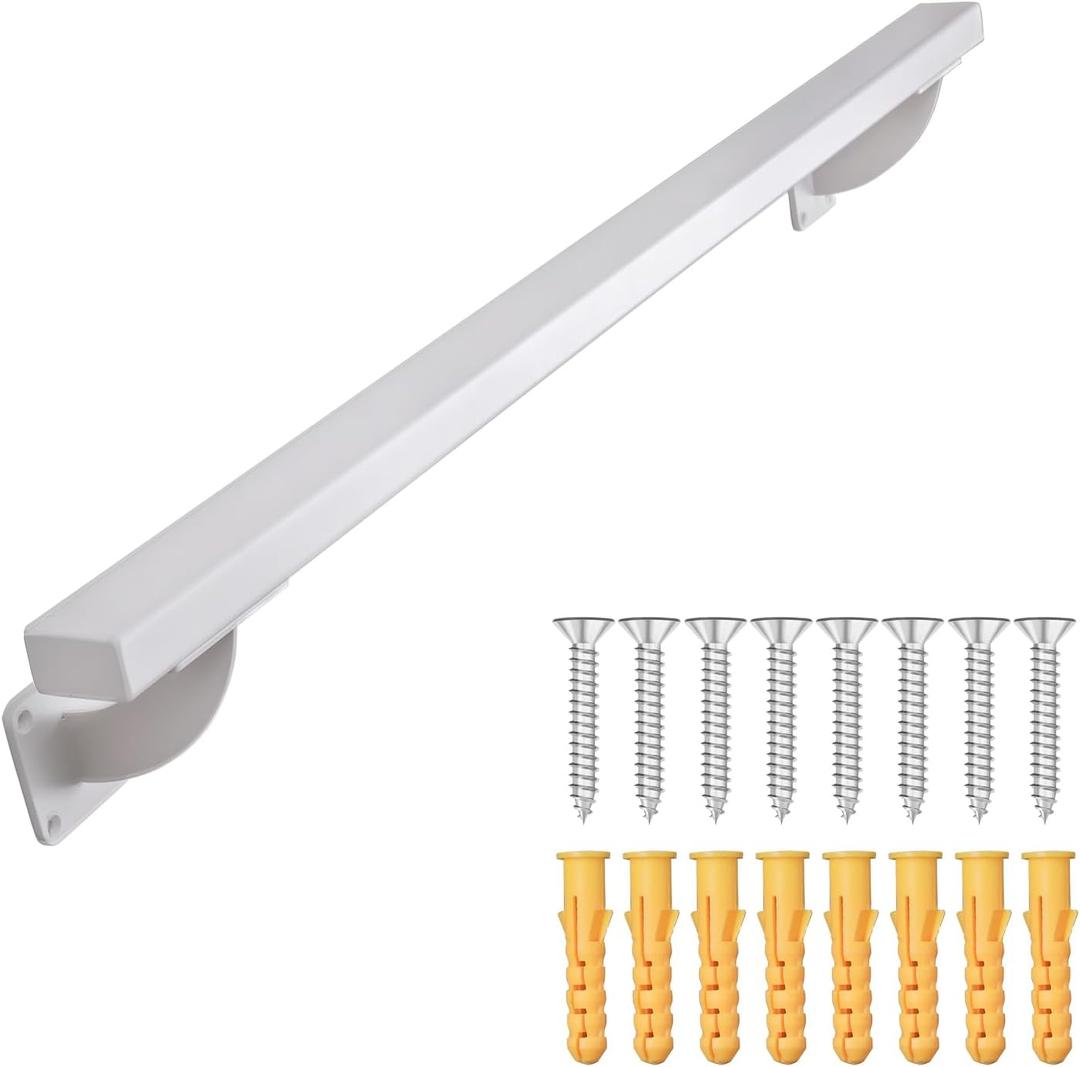 3 FT Heavy Duty White Metal Stair Railing Indoor- 36 Inch Wall Mount Iron Pipe Hand Rails for Indoor Stairs, Outdoor Steps Handrails, Safety Wall Grab Bar for Handicap
