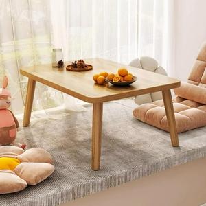 Small Coffee Table Low Table Solid Wood Sturdy Floor Table Desk for Sitting on The Floor, Storage and Living Room Furniture，Natural Wood，24"