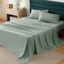 Bedsure 100% Cotton Percale Sheets Queen Size, Queen Sheet Set with Deep Pocket Up to 16 Inches, Breathable & Crirsp Soft, Bedsheet & Pillowcase Sets, 4 Pieces, Green (09 - Sage Green)