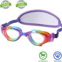 Kids Swim Goggles No Hair PullKids Goggles Fabric Strap, Swimming Goggles with Case for Children Boys Girls (1pk Fish Bungee - Purple Mermaid)