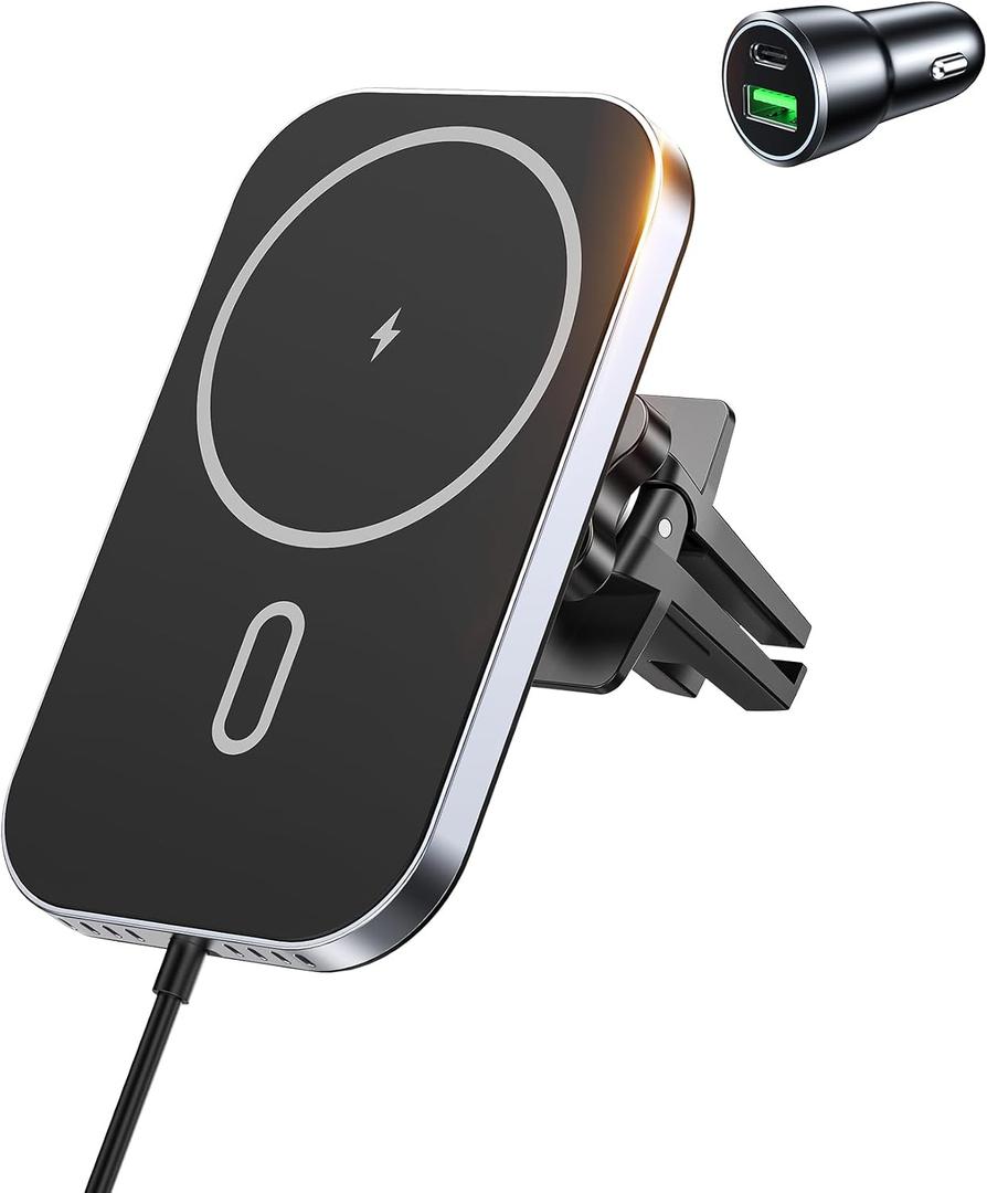 Mukiya for MagSafe Car Mount Charger with Adapter, 360 Rotation Magnetic Wireless iPhone Car Charger for Air Vent, Compatible with iPhone 17/16/15/14/13/12 Series, Gifts for Husband/Men
