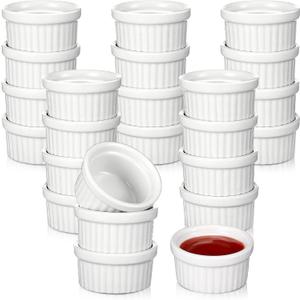 Amyhill 24 Pcs 1 oz Mini Ramekins Small White Ceramic Porcelain Souffle Dish Custard Sauce Dipping Dessert Cups Oven Safe Bowls for Charcuterie Pudding Creme Brulee Condiment Baking Bakeware