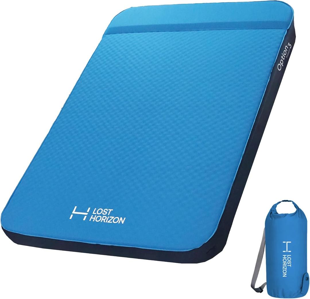 LOSTHORIZON Air & Foam Camping Mattress, Self-Inflating Sleeping Pad, 3" Thick, with Pump Sack, Full