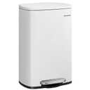 SONGMICS 13 Gallon (50 L) Trash Can, Stainless Steel Kitchen Garbage Can, Recycling or Waste Bin, Soft Close, Step-On Pedal, Removable Inner Bucket, White ULTB050W01