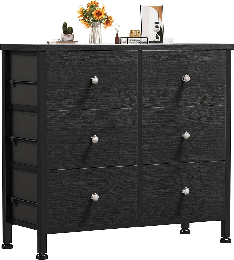 BOLUO Black Dresser for Bedroom 6 Drawer Dressers & Chests of Drawers Small Fabric Dresser Storage for Closet Modern (11.8"D x 31.5"W x 28.7"H (6 Drawers))