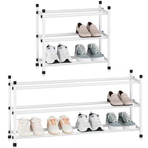 STORAGE MANIAC Expandable Shoe Rack, 12 Pairs Stackable Small Shoe Rack, Metal Adjustable Shoes Organizer for Closet, Entryway, Hallway, Garage, Front Door, Shoes Shelves, White 2Tier