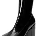 DREAM PAIRS Women's Mid Calf Gogo Boots Platform High Chunky Block Heel Square Toe Ankle Boots (8, Black-pat)