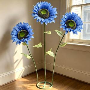 Sunflowers Artificial Flowers Set,5.6 Ft Giant Silk Fake Sunflower Decoration,Sunflower Decor for Rustic Wedding Backdrop,Outdoor Garden Party Photo Props,Shop Window Displays(Blue)