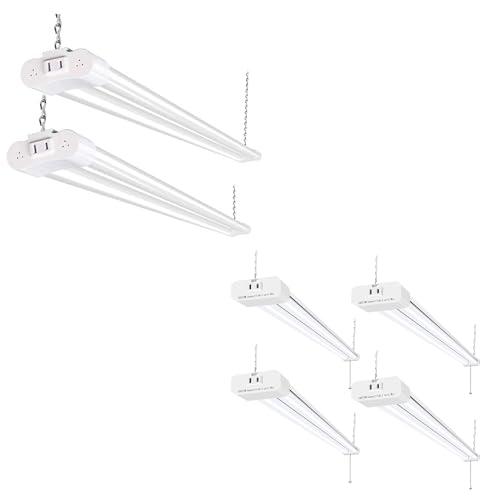 hykolity 5000K LED Shop Light Linkable, 4FT Daylight LED Ceiling Lights for Garages, Workshops, Basements, Hanging or FlushMount, Included Power Cord and Pull Chain,ETL, Pack of 6