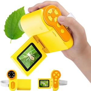 1000X Microscope for Kids 8-12, 4K HD Screen with 6 LED Lights, Portable Microscope for Outdoor STEM Learning, Rechargeable Science Kit, Birthday Easter Gifts for Kids (Yellow)