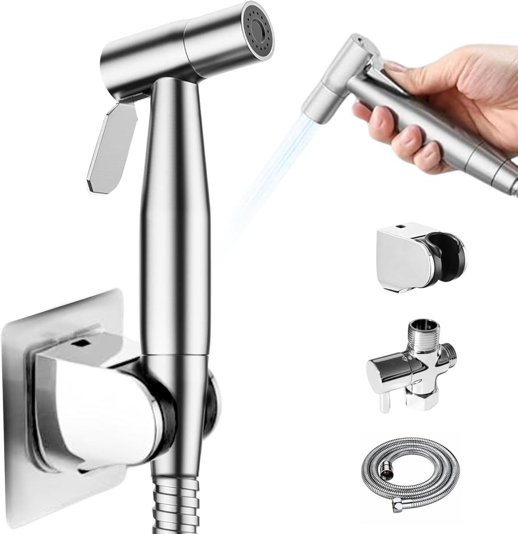 Handheld Bidet Sprayer for Toilet - Adjustable Toilet Hose Sprayer with 2 Wall Mounts - Stainless Steel Jet Spray Muslim Shower - Hand Held Bidet Bathroom Hose - Leak-Proof & Easy to Install